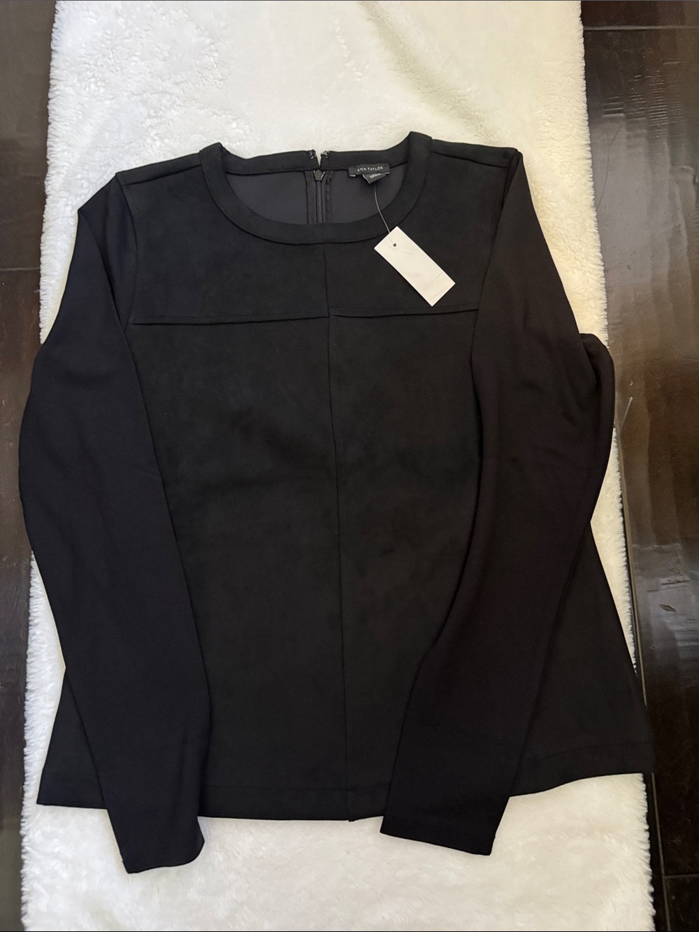 NWT Ann Taylor Faux Suede Black Long-Sleeve Top Size S